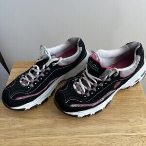 SKECHERS D'Lites Sz 8.5 Black Gray Pink Air Cooled Memory Foam Sneakers SN11860